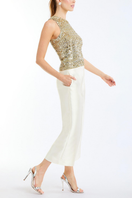 Mestiza New York Blake cropped pants in ivory, lightweight and stylish, shown on a model with a relaxed fit and cropped length.