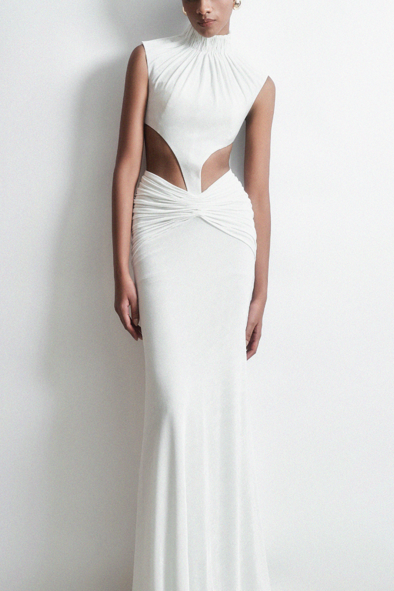 White sculpture-themed co-ords set by TONYY featuring a matching top and pants with modern, artistic design.