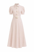 White Plan Quincy midi dress featuring a stylish design with a fitted waist and flowing hem, perfect for casual or formal occasions.