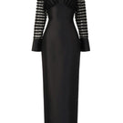 Elegant Tracy gown by Arti Apparel featuring flowing fabric and intricate design, showcased in a full-length view.