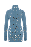 Sudi Etuz mirror-covered jersey mini dress with long sleeves and fitted silhouette, perfect for stylish evening wear.