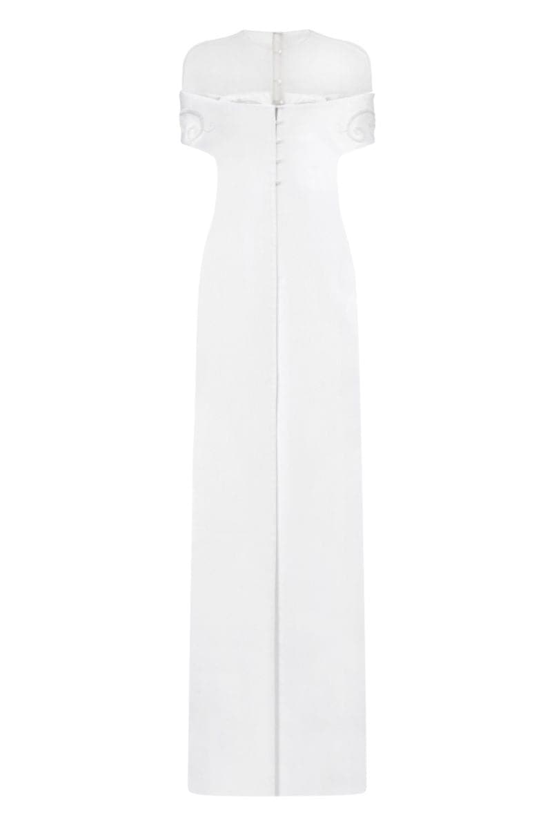 VIRGINIA WHITE SILK SATIN PEARL MAXI DRESS - CULT MIA