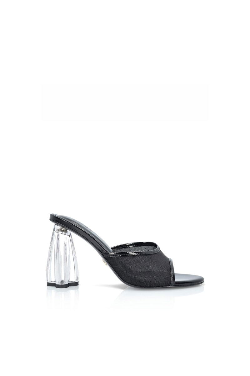 BLACK PATENT FIORELLINI GLASS MULES - CULT MIA