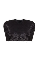 Black sequin cape jacket by Balykina, stylish evening outerwear with shimmering sequins and elegant design.