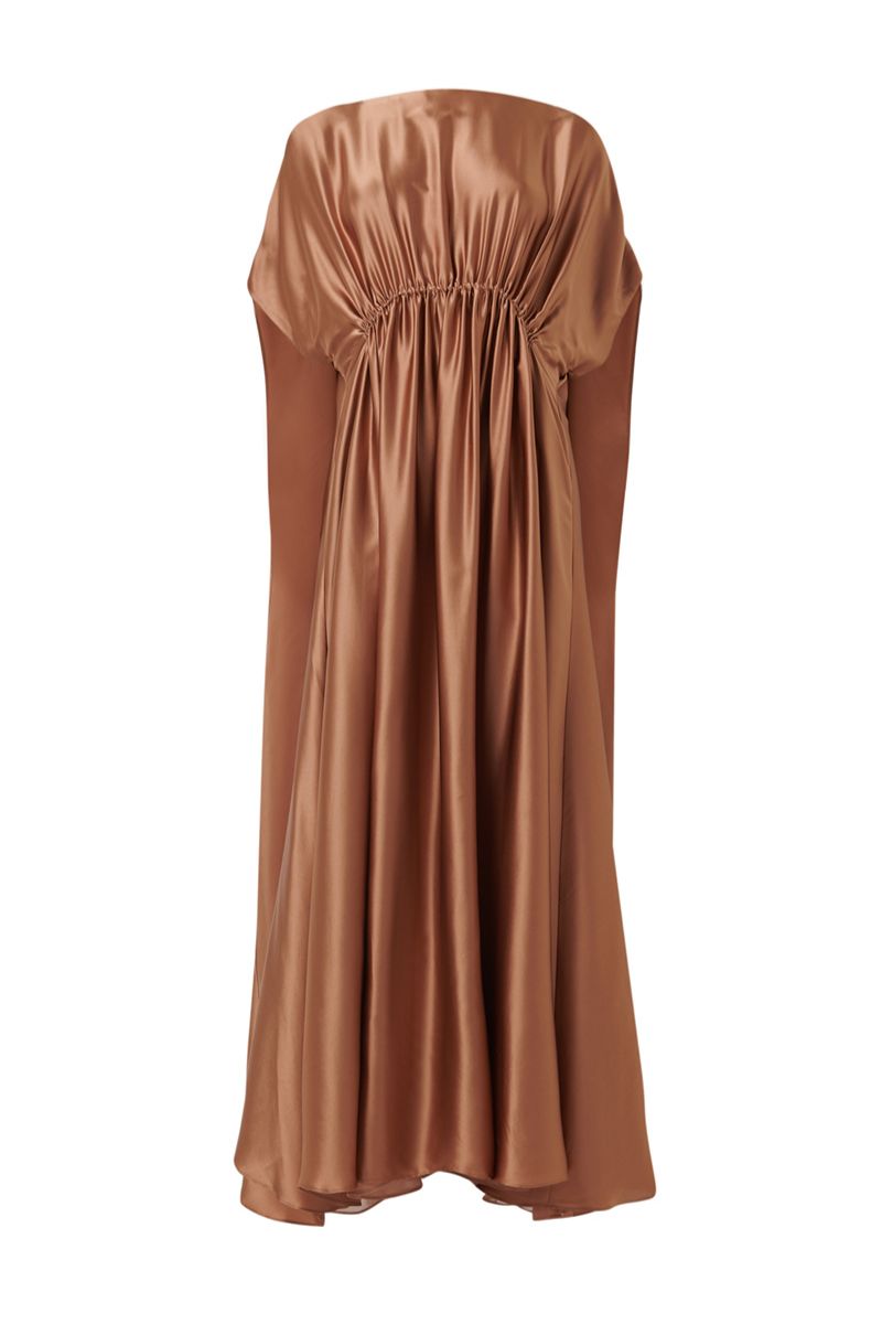 CAPE-EFFECT DRESS IN BROWN - CULT MIA