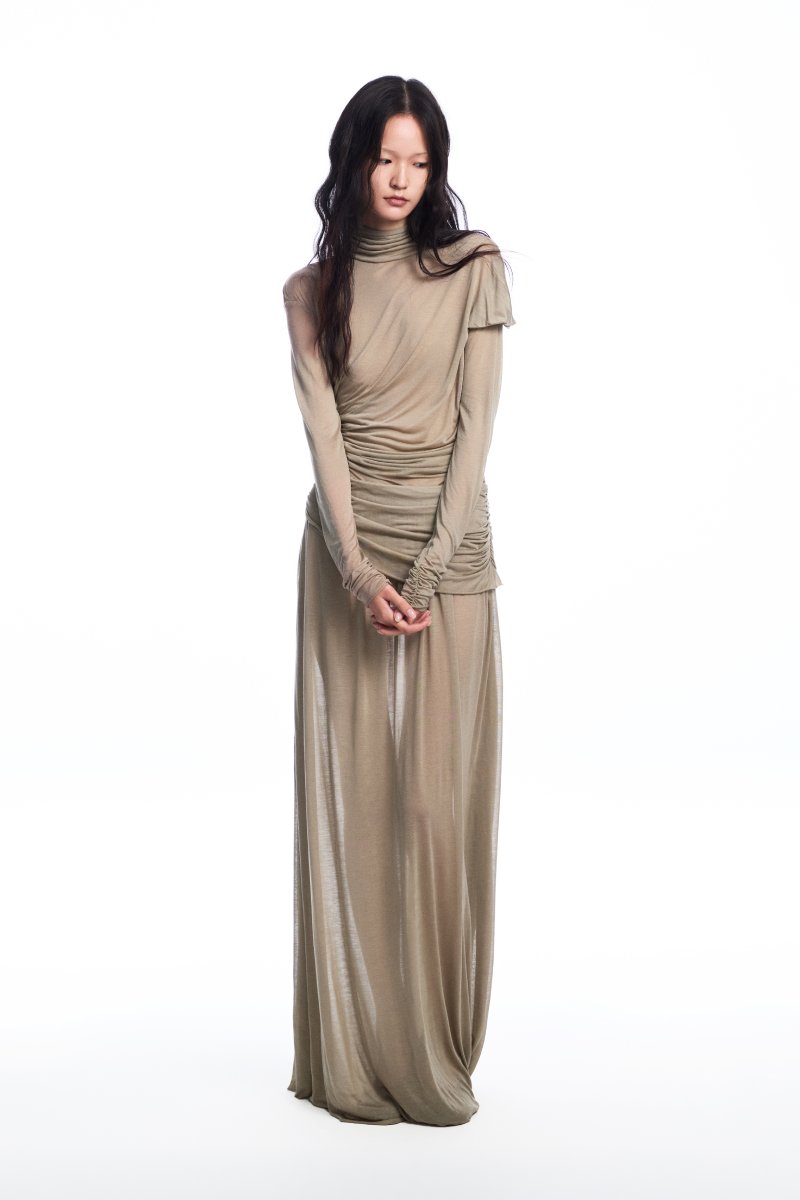 Chictopia draped jersey maxi dress in soft fabric with flowing silhouette and elegant neckline, perfect for casual or formal wear.