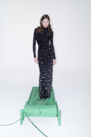 Sudi Etuz mirror-covered maxi dress featuring a flowing silhouette and reflective mirror accents for a glamorous look.