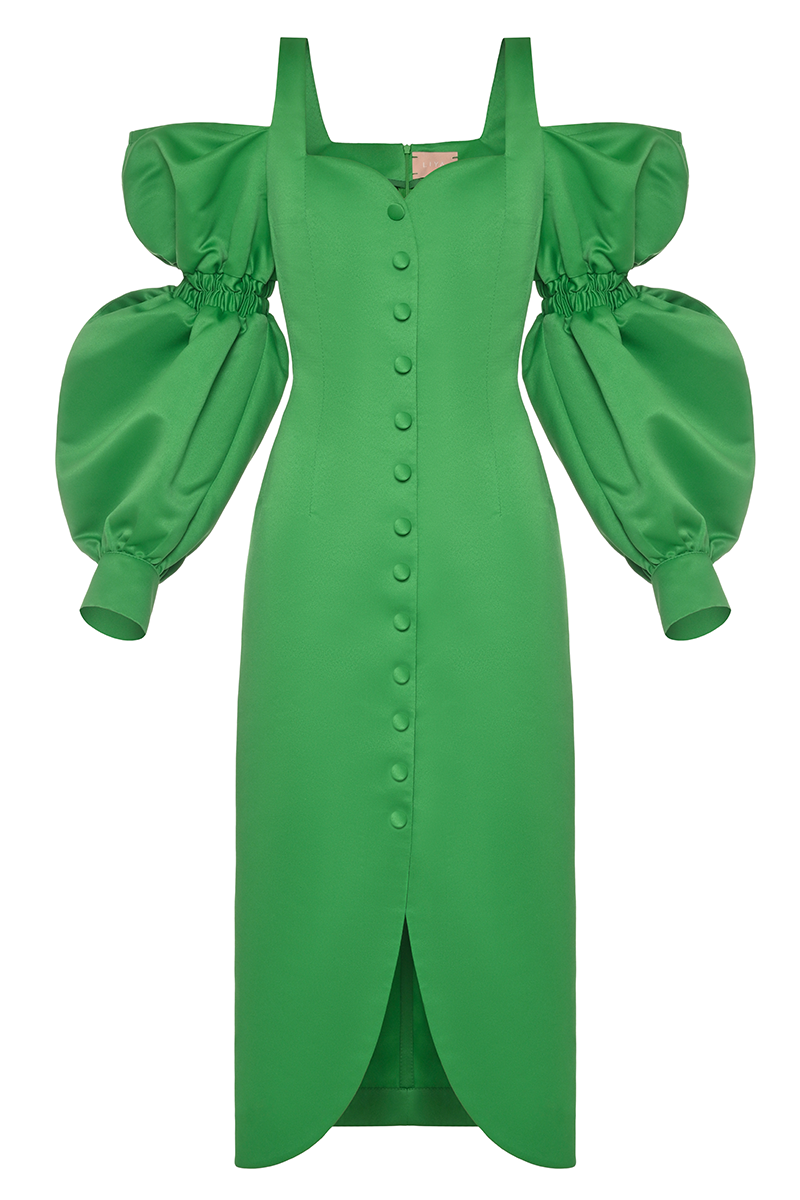 GREEN PUFF SLEEVES DRESS - CULT MIA
