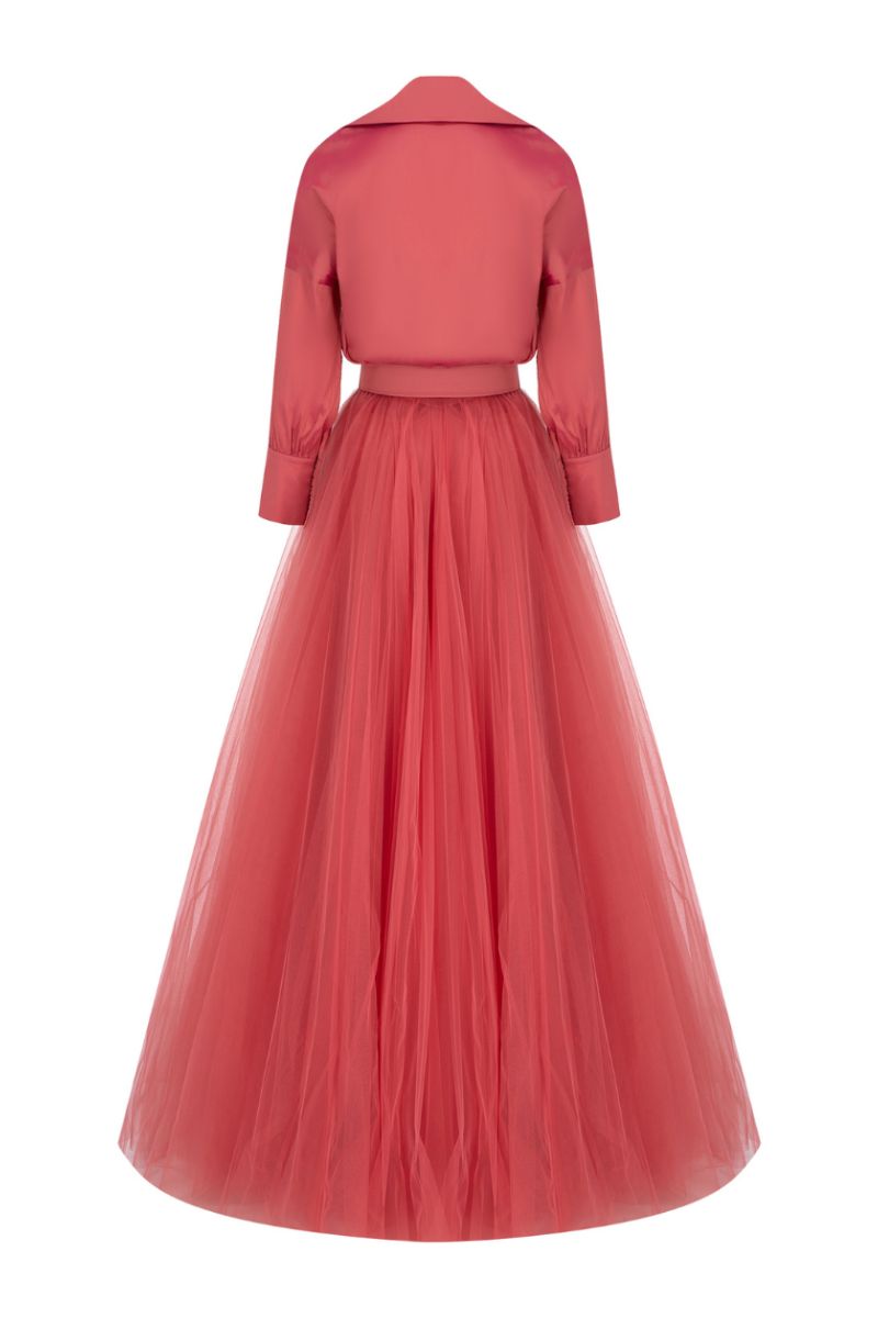ARZU TERRACOTTA COLLARED V-NECK GOWN - CULT MIA