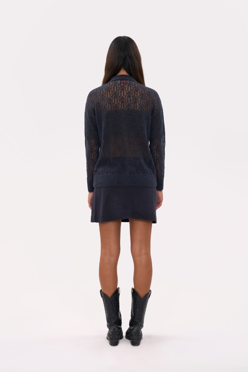 ARAÑITA COLLARED CARDIGAN IN CHARCOAL - CULT MIA