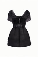 Black MIRABELLE tulle dress by 21Six, mini length with delicate sheer fabric and elegant design details.