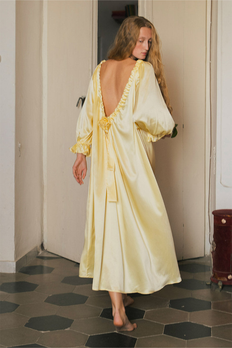 SILK CUSTOM GOWN ROBE IN BROWN - CULT MIA