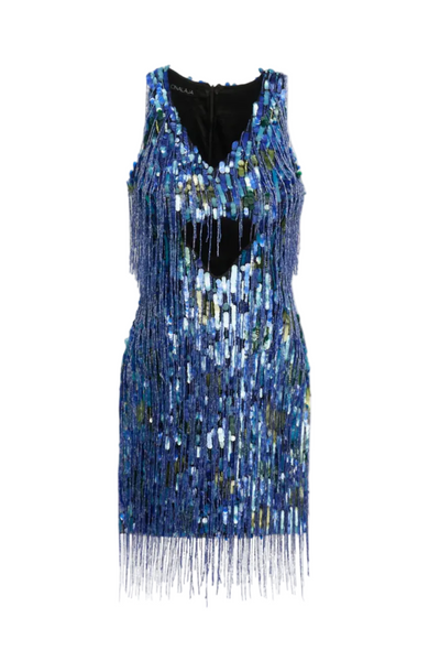 fringe sequin dress ISI FRINGE DRESS IN BLUE | CULT MIA