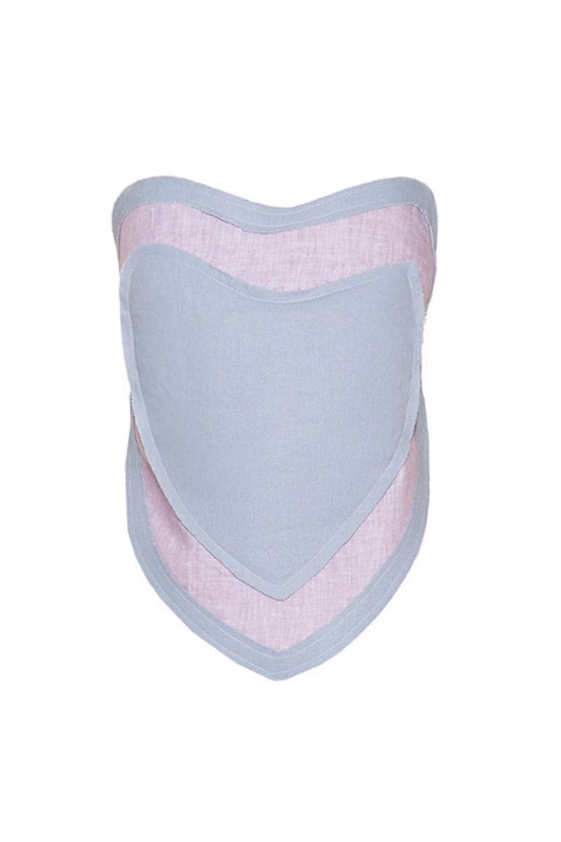 Liya sky blue and lilac sweetheart double top with ruffled sleeves and fitted bodice, casual stylish blouse for women.