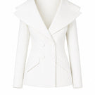 Lili Blanc crepe blazer in a tailored fit, featuring a classic lapel and button closure, styled with long sleeves and a sleek design.