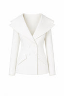 Lili Blanc crepe blazer in a tailored fit, featuring a classic lapel and button closure, styled with long sleeves and a sleek design.