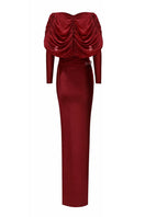 LEDIEL Dakota burgundy gown featuring a flowing design with elegant fabric and a fitted silhouette, perfect for formal occasions.