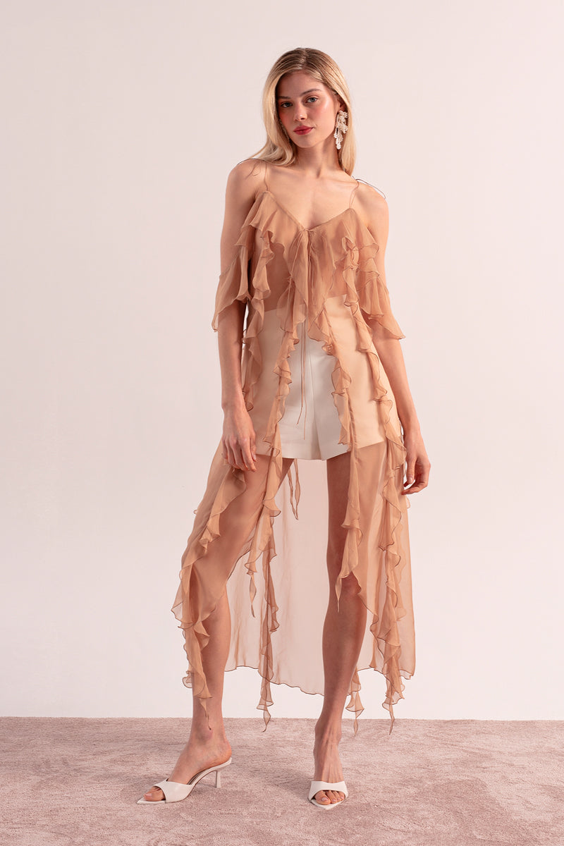 OvertheSea Solaris beige tunic cover-up with relaxed fit and lightweight fabric, perfect for beach or poolside wear.