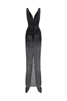 Black v-neck mesh strap maxi dress by CEM featuring a flowing silhouette and lightweight fabric.
