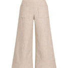 Ana + Maria button pants in sand, showing the stylish tailored pants with button details and a relaxed fit.