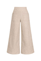 Ana + Maria button pants in sand, showing the stylish tailored pants with button details and a relaxed fit.