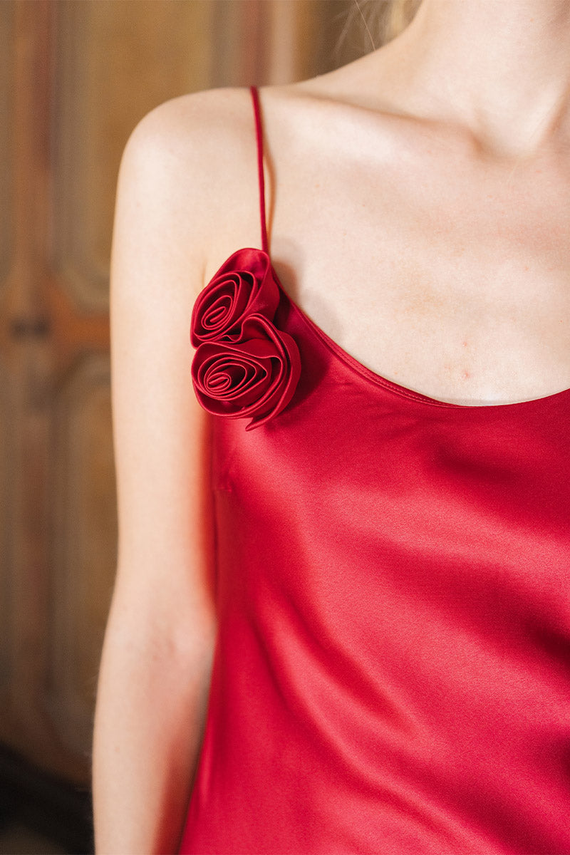 PETALS SILK BIAS-CUT DRESS IN RED - CULT MIA