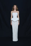 Sequin-embellished lace maxi skirt by BALYKINA featuring intricate lace details and a flowing silhouette.