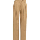 SÉLONE VEYRA pleated trousers in warm camel color, stylish pants with a tailored fit and elegant pleats.