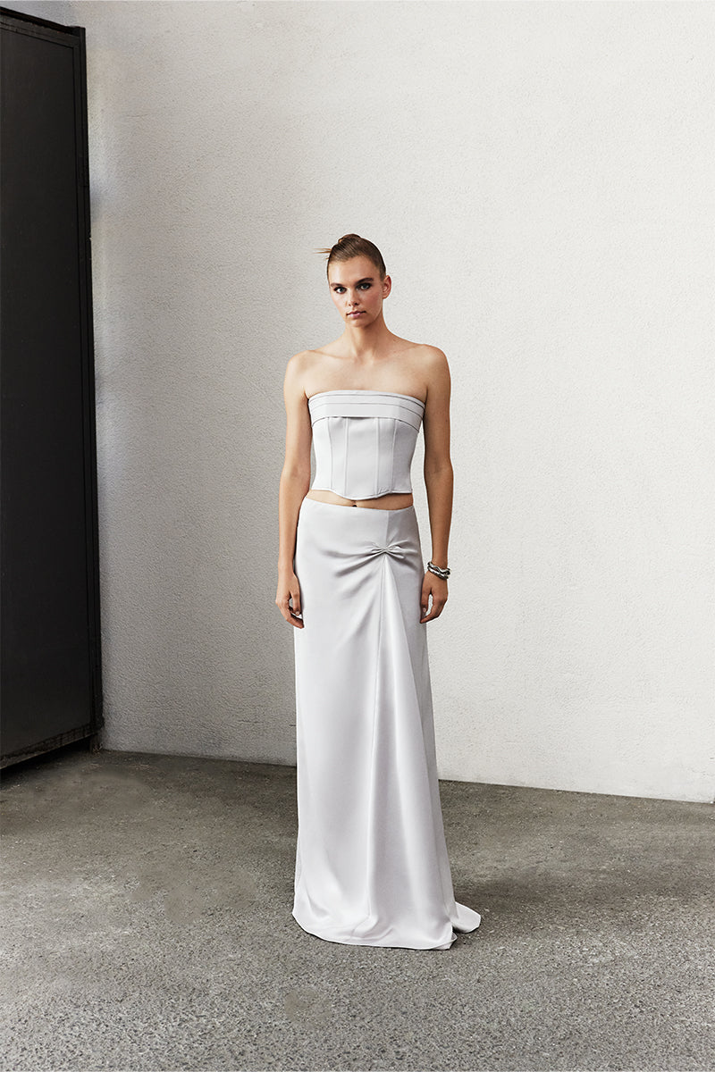 BRIDGET SATIN CORSET IN SILVER LINE