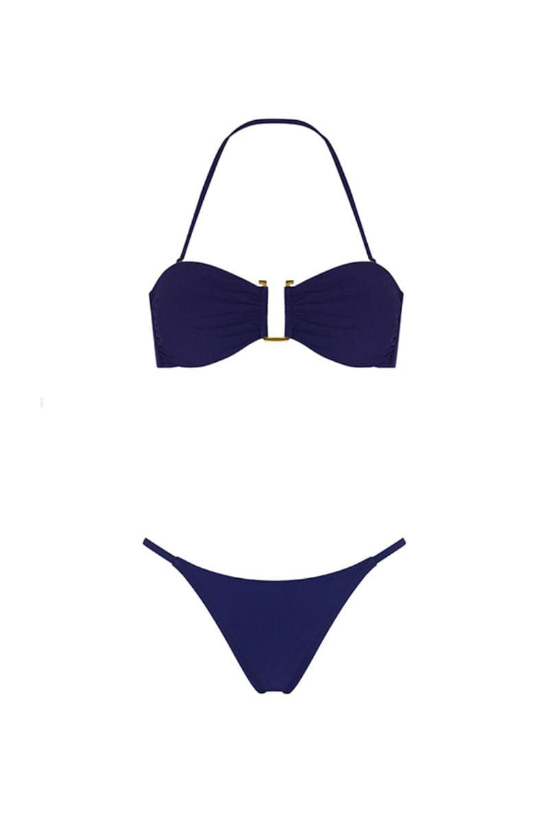 BLUE BANDEAU TOP AND STRING BOTTOM BIKINI - CULT MIA
