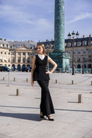 Lili Blanc black collared A-line top, stylish women's blouse with a structured collar and flowy silhouette.