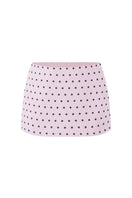 Purple polka dot low waist mini skirt from Stolen Stores, showcasing its playful pattern and fitted style.