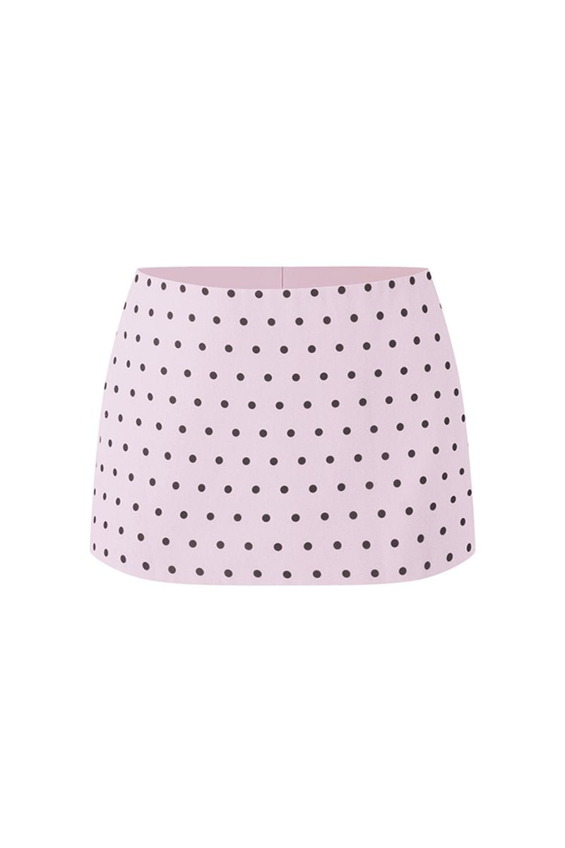 Purple polka dot low waist mini skirt from Stolen Stores, showcasing its playful pattern and fitted style.
