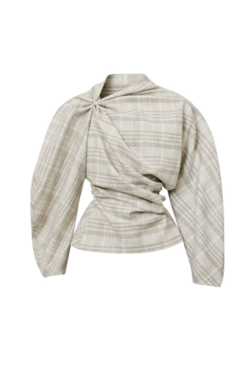 Leica twisted plaid top featuring a stylish pattern and relaxed fit, perfect for casual wear.
