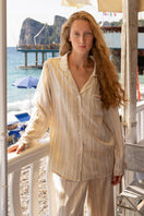 Multicolor striped Little Heart long pajama set for kids by Not Just Pajama, featuring soft fabric and comfortable fit.