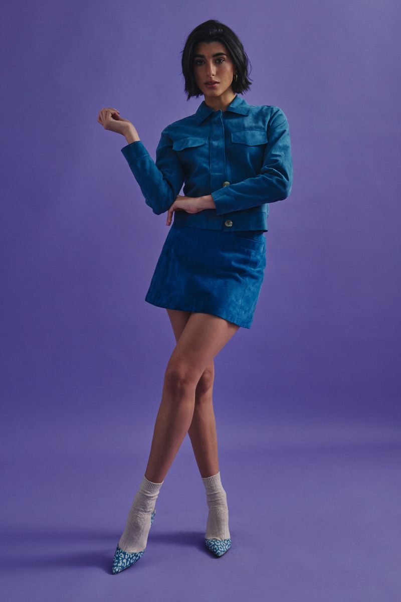 Blue MINI ALISHA jacket by ZUT, stylish lightweight jacket with a modern fit, shown on a model.