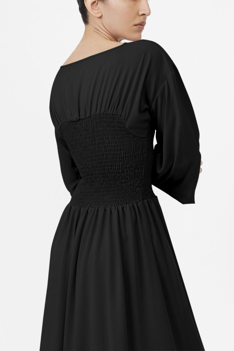 SMOCKED CUPRO MIDI DRESS - CULT MIA