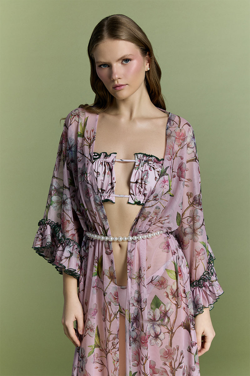 Nur Karaata mango mojito beach dress cover-up, lightweight fabric with tropical print, perfect for summer beach outings.