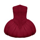 BALYKINA Clara burgundy mini dress with fitted silhouette and short sleeves, displayed on a hanger against a plain background.