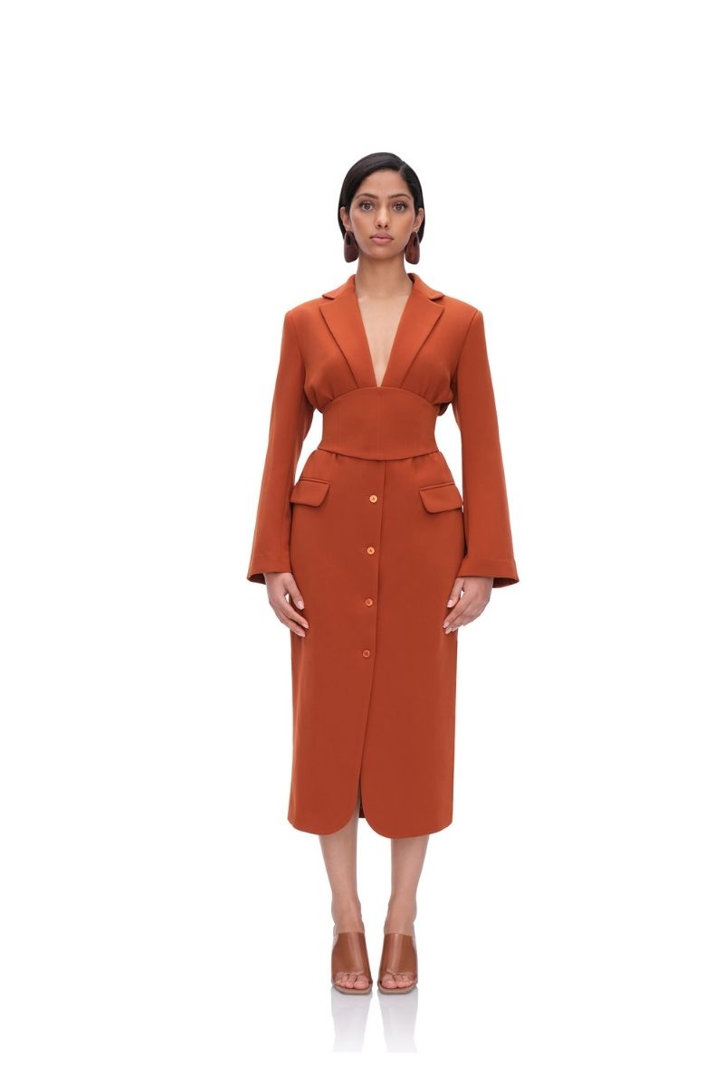 ZIA CORSET BLAZER DRESS IN PUMPKIN - CULT MIA