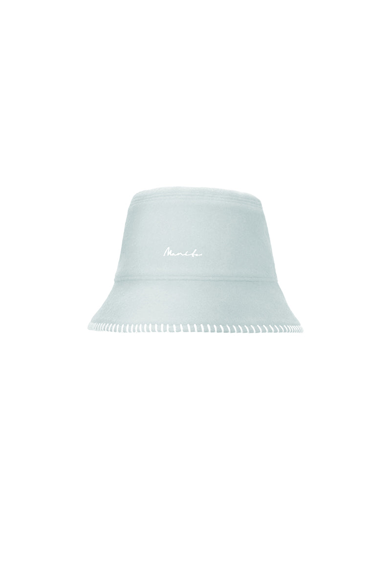 Blue Shell Women's Silk Wool Bucket Hat by MANITO, featuring soft silk wool fabric and a classic bucket hat design.