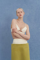 JINSUN ivory tweed Pappus Applique bra top, close-up showing textured fabric and stylish design.