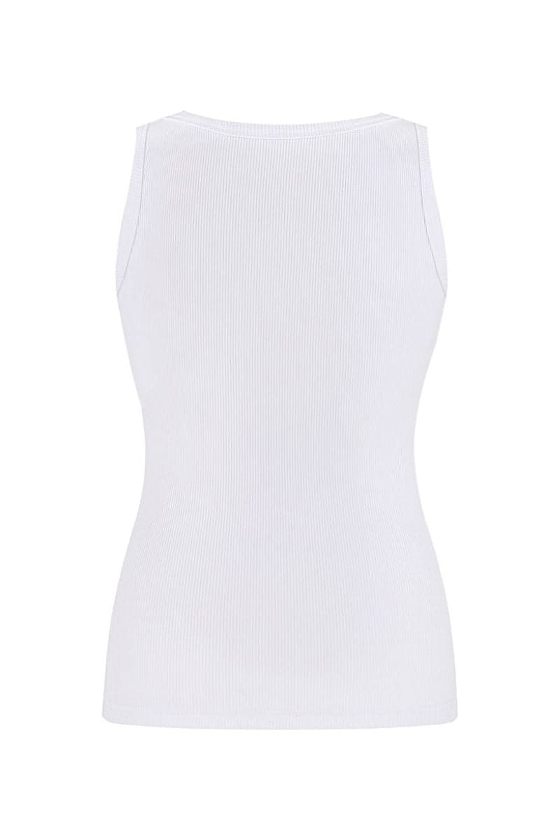 WHITE BARCODE RIBBED TANK TOP - CULT MIA