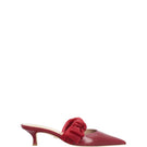 House of Atana Bordeaux Nappa and Mesh side tie mule heels with open back and stylish design.