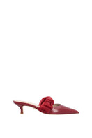 House of Atana Bordeaux Nappa and Mesh side tie mule heels with open back and stylish design.