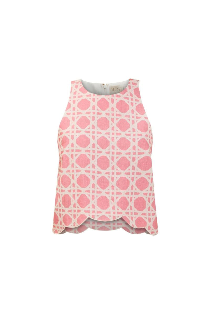Mestiza New York Prism Scallop Tank Top in Lattice Blush, stylish sleeveless women’s top with scalloped edges and delicate lattice design.