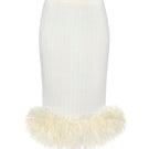 Cream ribbed feather knit midi skirt by Lalo, shown in a close-up image highlighting its textured knit fabric.