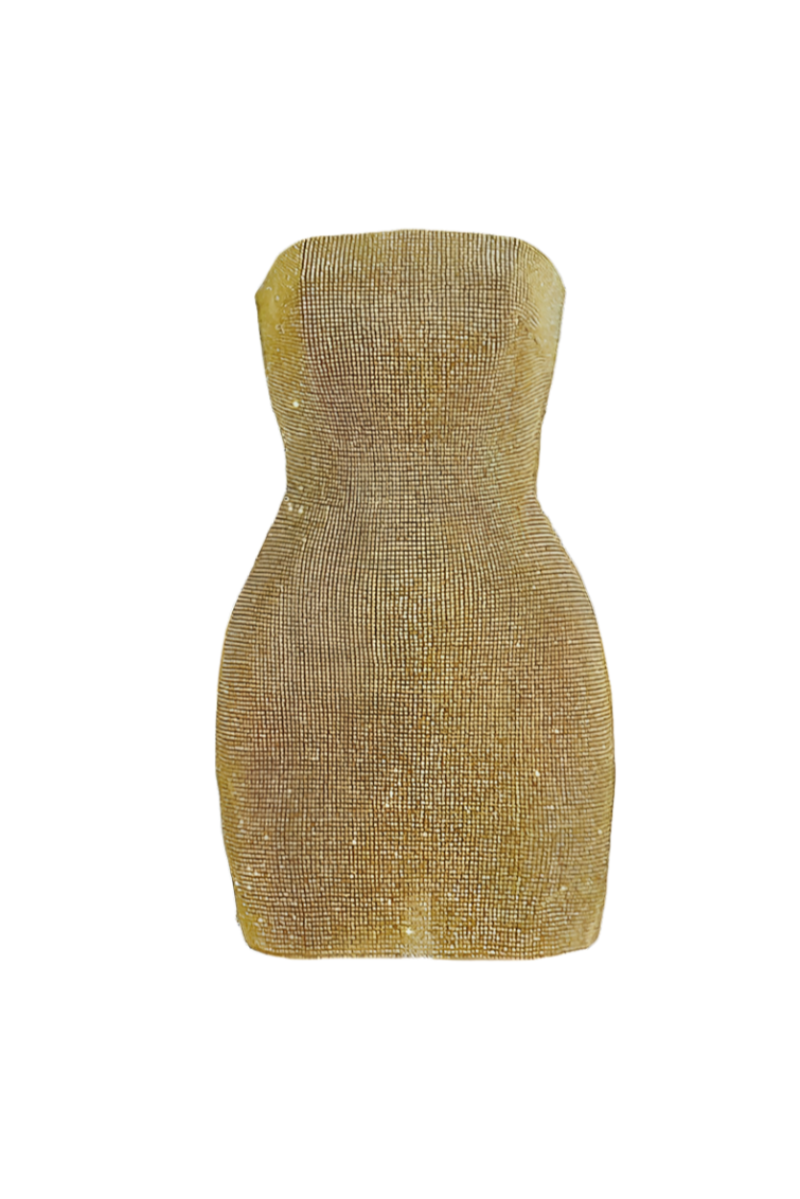 GOLD METALLIC STRAPLESS DRESS - CULT MIA