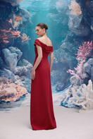 Red NADINE crepe gown by 21Six featuring a flowing silhouette and elegant design, perfect for formal occasions.