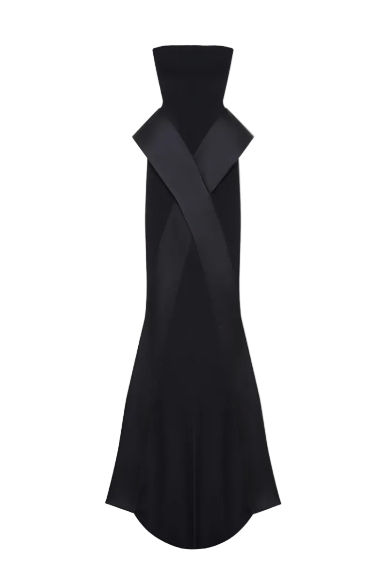 Black Nora gown by Balykina featuring elegant fabric and a flowing silhouette, perfect for formal occasions.